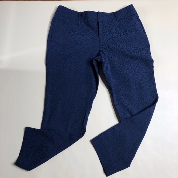 Banana Republic‎ Blue Leopard Print Slim Fit Stretch Pants Size 10 Petite - Picture 2 of 4